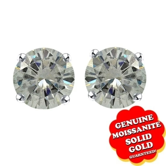 2 5 Ct Круглый бриллиантовой огранки серьги гвоздики с муассанитом 14 к Solid White
