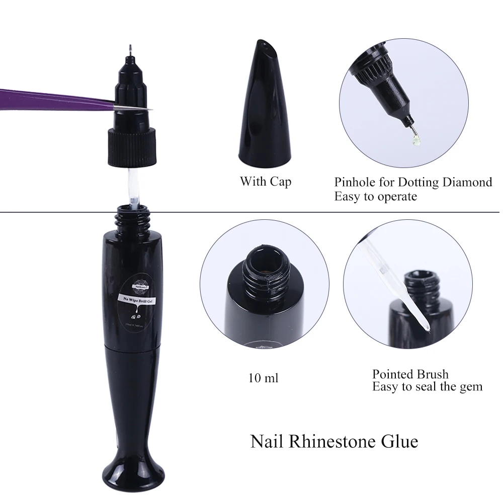 10ml Adhesive Glue for Nail Art Rhinestone Dual Use Brush Needle Fishtail Manicure Acrylic Supper Sticky Matt Topcoat CH953|Клей для