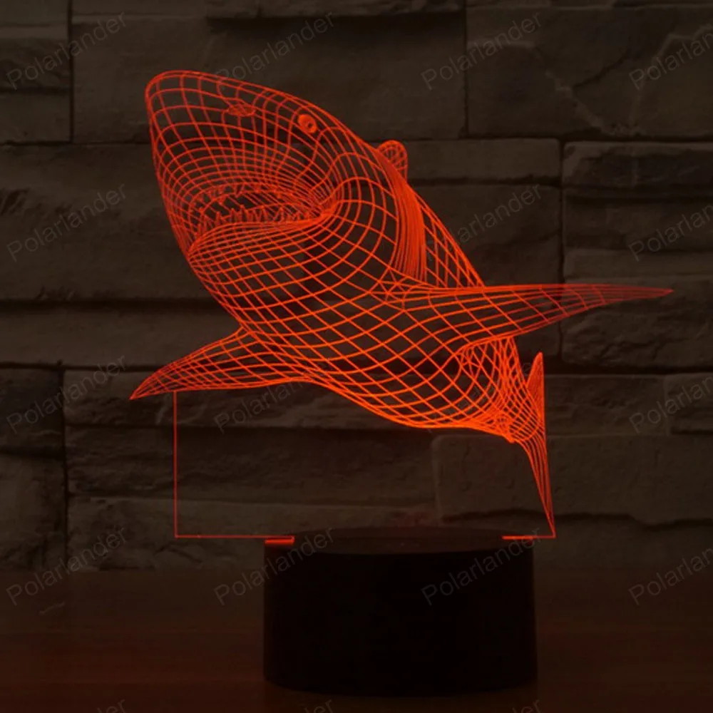 3D световая акула Красочные трехмерные светодиодный светильник градиентные огни