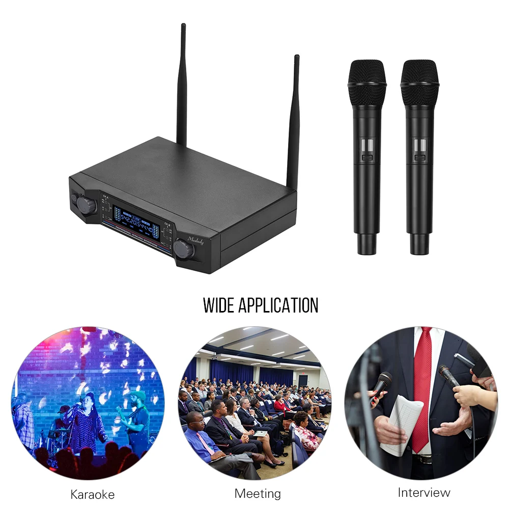 Беспроводная микрофонная система Muslady U2 UHF 2 ручных микрофона и 1 приемник с ЖК