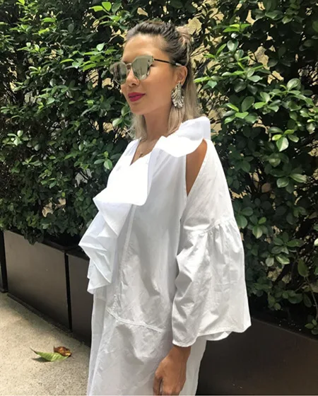 DEAT 2020 New Spring Fashion Women Clothing Casual Wrist Flare Sleeve Loose V-neck Splicing Shirt Dress Female Vestido ZA007600 | Женская
