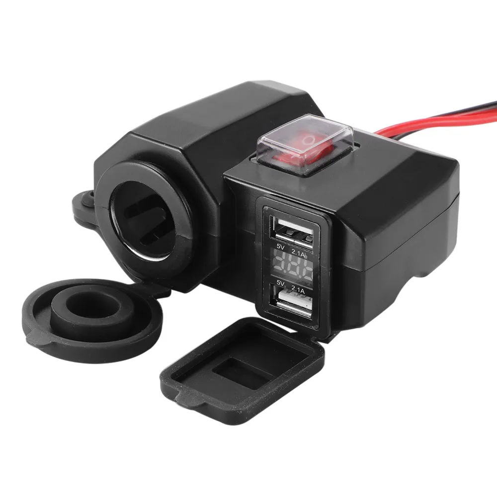 3 in 1 Motorcycle Voltmeter Waterproof USB Quick Charge Digital Display Cigarette Lighter Mobile Phone Charger | Автомобили и