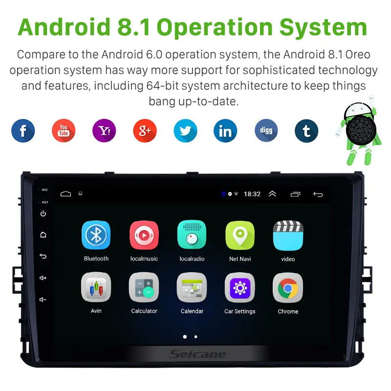 Автомагнитола Seicane 2DIN Android 8 1 9 дюймов GPS для 2018 VW Volkswagen универсальная Polo Golf Passat b5 b6 t4