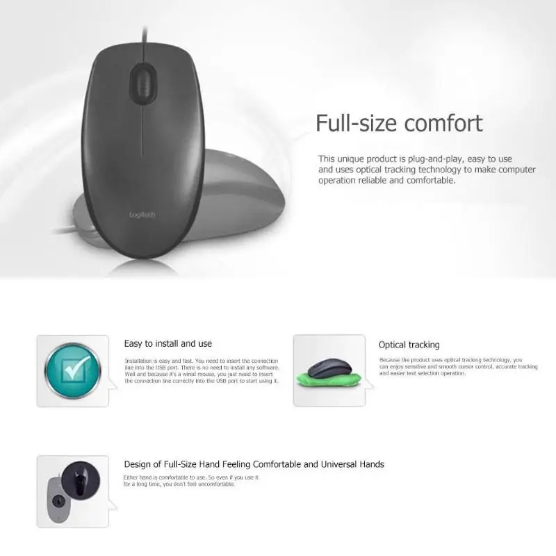 Проводная мышь Logitech M90 USB эргономичный дизайн 3 кнопки 1000DPI оптическая геймерская