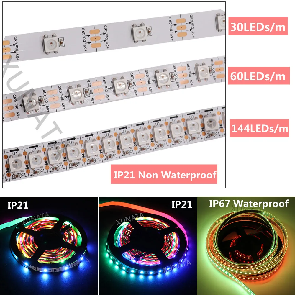 DC5V WS2812B Светодиодные ленты 30 60 74 96 144 светодиодный s/m Smart pixel Газа WS2812 IC IP30/IP65/IP67 1 m 2 4 5