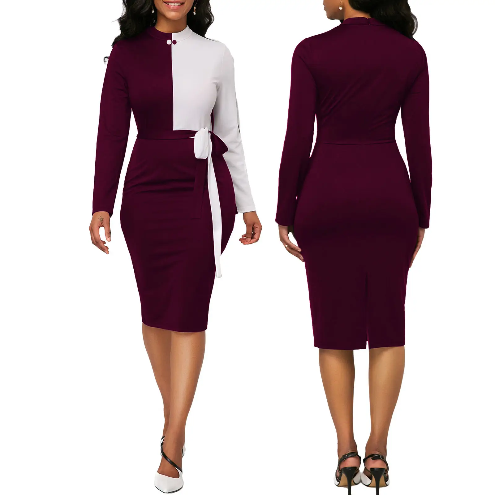 Tsuretobe Мода Bodycon Офис Носите элегантное платье Для женщин Лоскутная повязка