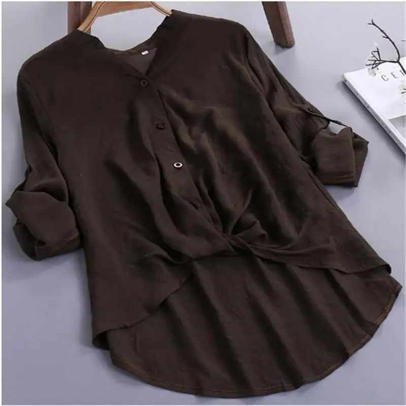 

2019 Spring Autumn Blouses Office Shirts Women Loose Causal Tops Long Sleeve Twist Blouse Female Ladies Work Wear SJ1628C