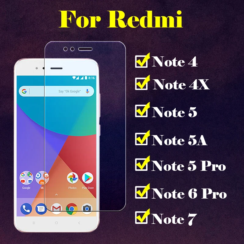 Защитное стекло для Xiaomi Redmi Note 4 5 6 7 6A A Pro 4x 5a Защитная пленка экрана A2 A1 LITE Tremp Note5