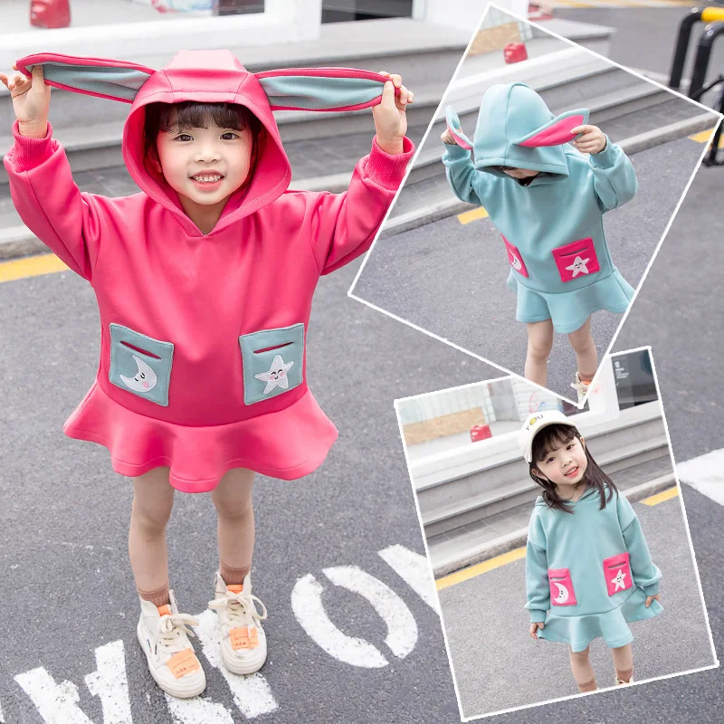 2 - 8 yrs little girls casual school style hooded dress 2019 new winter spring clothes thick warm baby long sleeve dresses | Детская