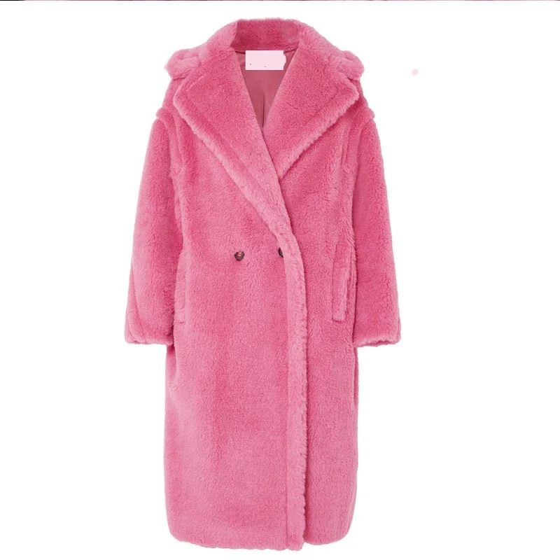 2018 Winter Sweet Pink shaggy women faux fur coat streetwear Runway Designer warm plush teddy Female overcoat party Clothes |