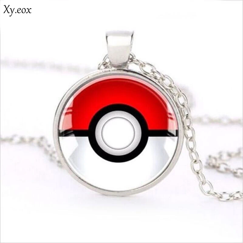 Silver Pokeball Pendant Pokemon Jewlry Glass Dome Necklace Gift Unisex