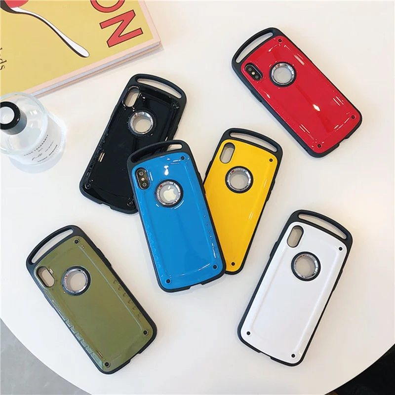 Military Bright Jelly Phone Case for iPhone XS Max XR 7 8 Plus Protective Glossy Shockproof Black Yellow Back Cover |