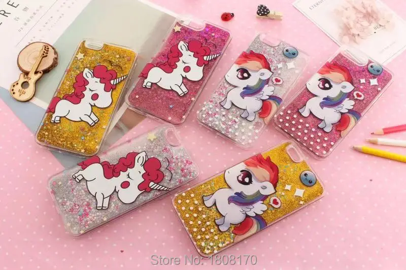 Bling Dynamic Liquid Unicorn Horse TPU PC чехол для Iphone XR XS Max X 8 7 6 6S Plus Блестящий зыбучий песок