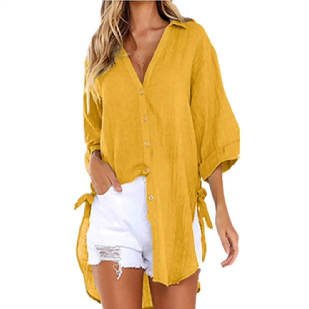 Женская Повседневная Свободная Асимметричная рубашка с v-образным вырезом