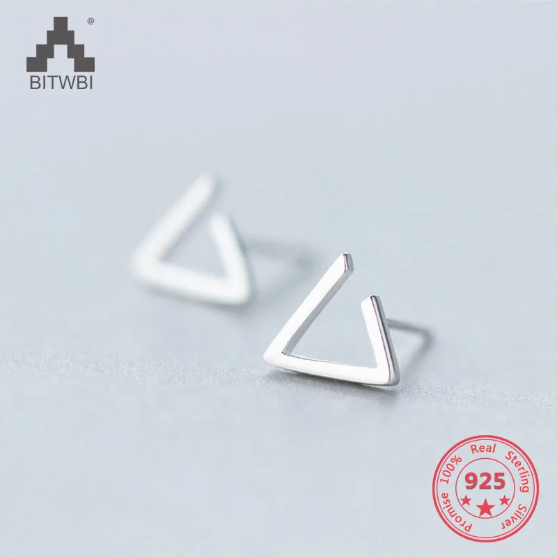 

New Hot 100% 925 Sterling Silver Simple Fashion Trendy Personality Geometric Triangle Stud Earring