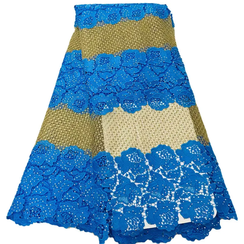 Double-colors design African cord guipure lace fabric with stones 2W78 High quality Latest Water soluble Chemical Lace Fabric | Дом и сад