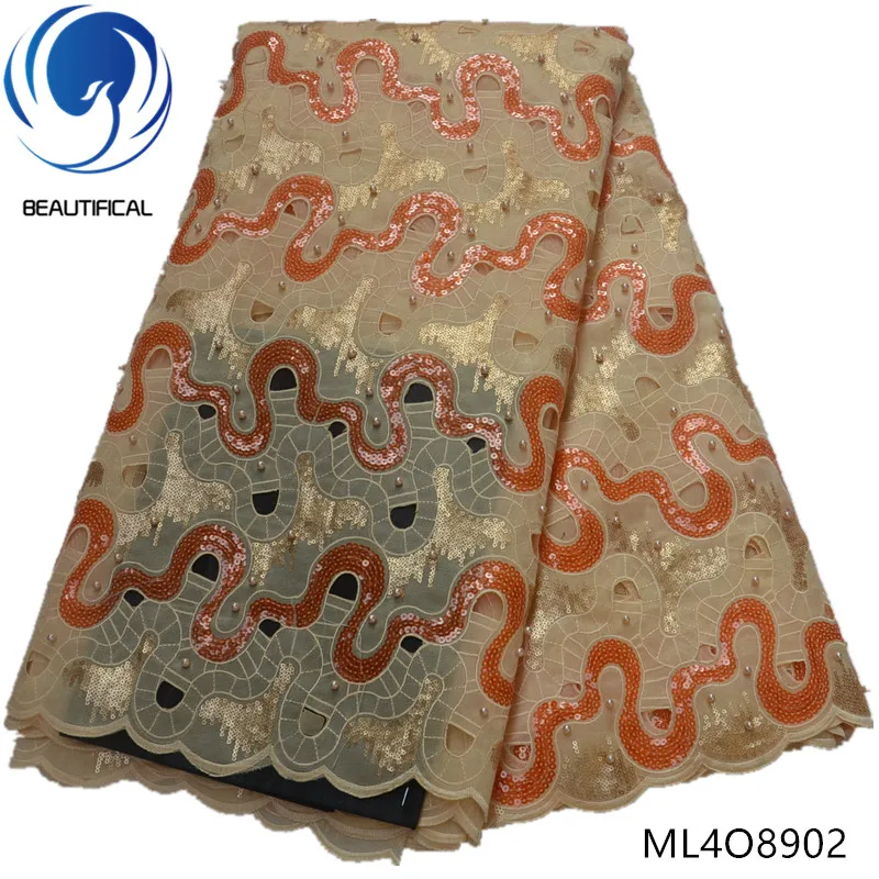 BEAUTIFICAL embroidered organza lace gold sequin fabric with beads african materials 5yards/lot on sales ML4O89 | Дом и сад