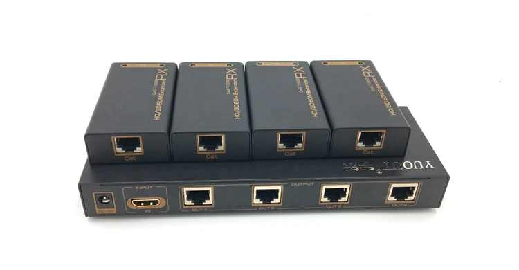 Бесплатная доставка 1 шт./лот HDMI разветвитель 1x4 от CAT6/7 60 м удлинитель передатчик 4