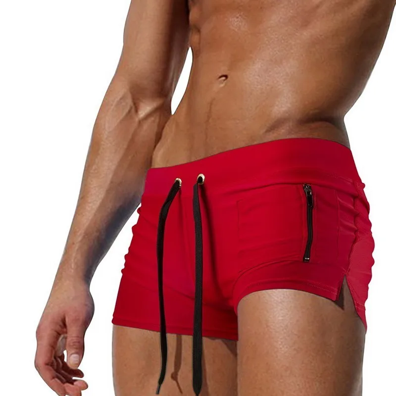 Мужской купальник однотонный черный красный синий с боковыми карманами на