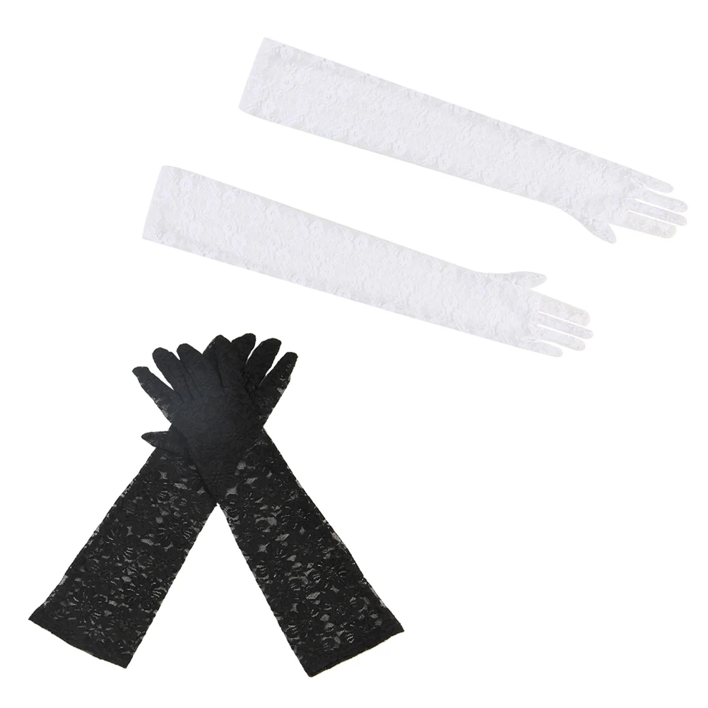 

1 Pair of Lace Long Gloves Arm Women Girls Anti-UV Sun Protection Full Finger Gloves Outdoor Driving Gloves Party Wedding Gloves