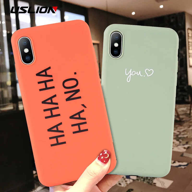USLION Пары Любовь Сердце чехол для телефона для iPhone XS XR Xs Max 6 6S 8 7 Plus забавные буквы мягкий чехол ТПУ силиконовый чехол s Coque