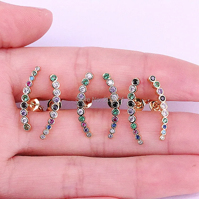 

8Pairs New trendy multi color cz zircon rainbow studs earring high quality jewelry,for women girls