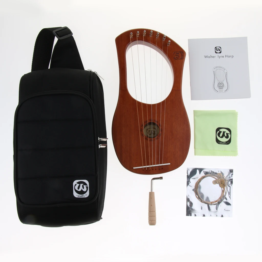 

Lyre Harp 7 Strings Instrument Mahogany Wood for Beginner Music Lover