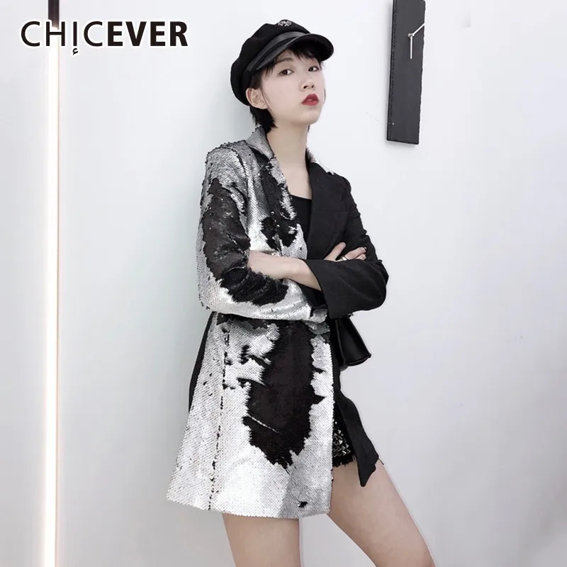 CHICEVER летний Повседневный лоскутный расшитый блестками хит цвет Женский блейзер