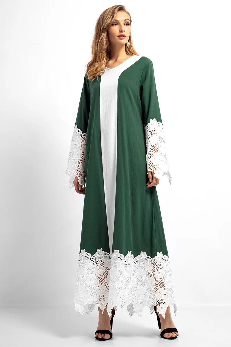 S XL женская мусульманская одежда кружевное платье с длинными рукавами в стиле