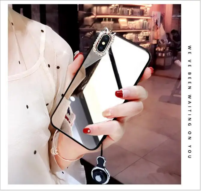Fashion Luxury Phone case for OPPO R9S R11S Plus R15 Vivo X20 plus X21 Rhinestone glass mirror diamond phone cover with Lanyard |