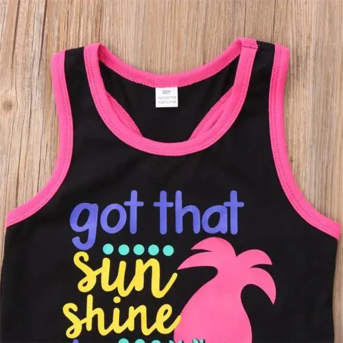 2019 New Kids Troll 2PCS Summer Baby Girl Sleeveless Tank Top T Shirt+Rainbow Tassel Shorts Clothes Children Casual Outfit Set | Детская