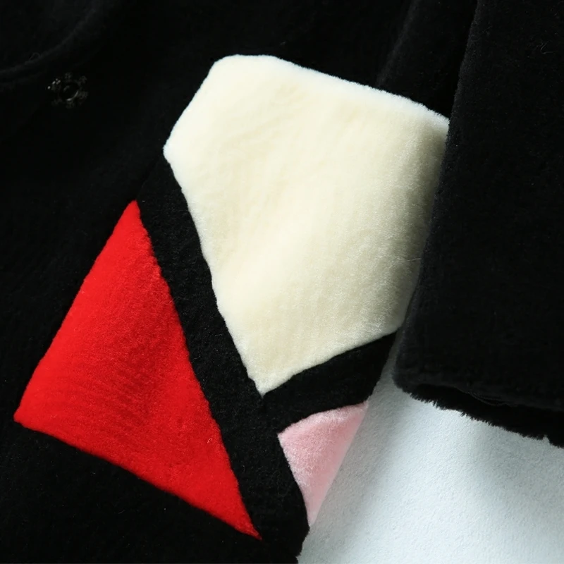 Sheep Sheared Coat Elegant Red Winter Women Faux Fur Jacket Coats Female Sheepskin Outerwear Fashion Button Mujer Parka PJ345