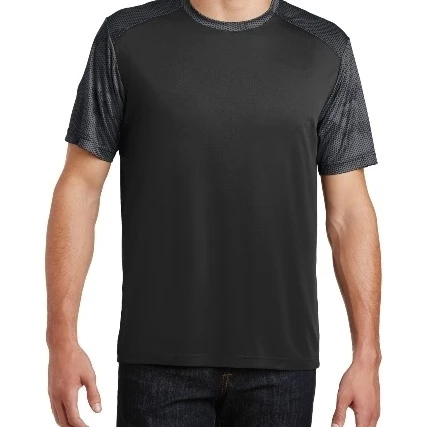Спорт-Tek ST371 CamoHex Colorblock Tee черный и железный серый-Большой |