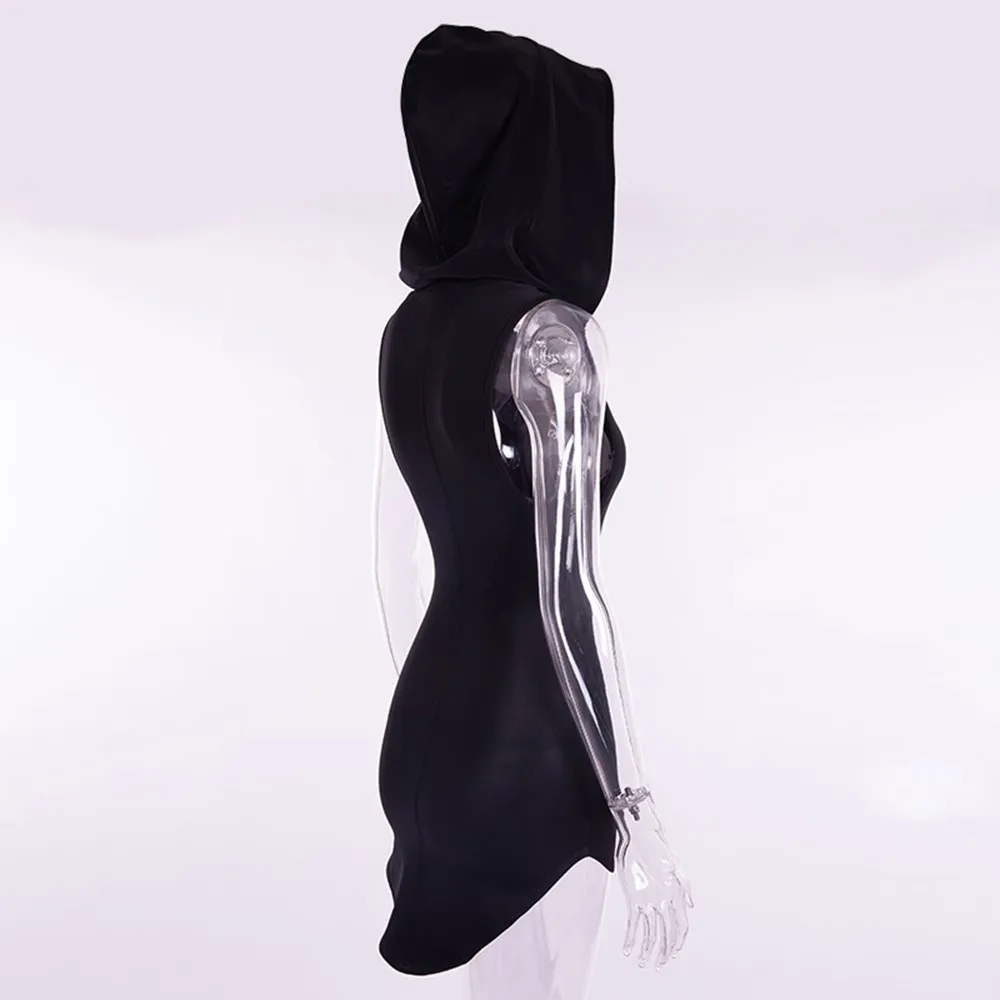 Для женщин Мини платья черный сексуальный шик Готический Bodycon с капюшоном