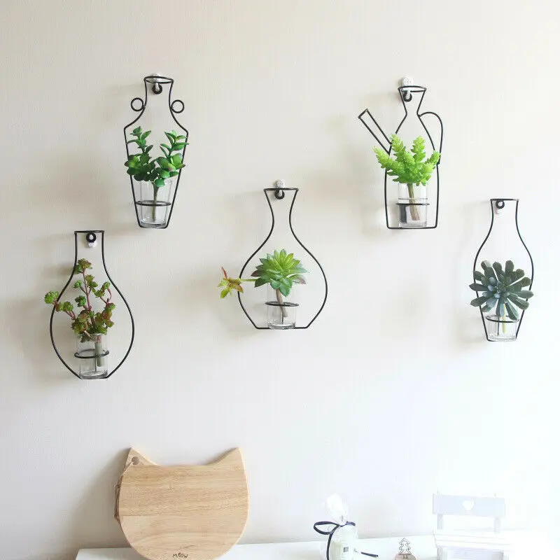 Creative Iron Wall Hanging Vase Shelf Flower Pot Holder Home Storage Rack Decor Display Vases with No Trace Hook | Дом и сад