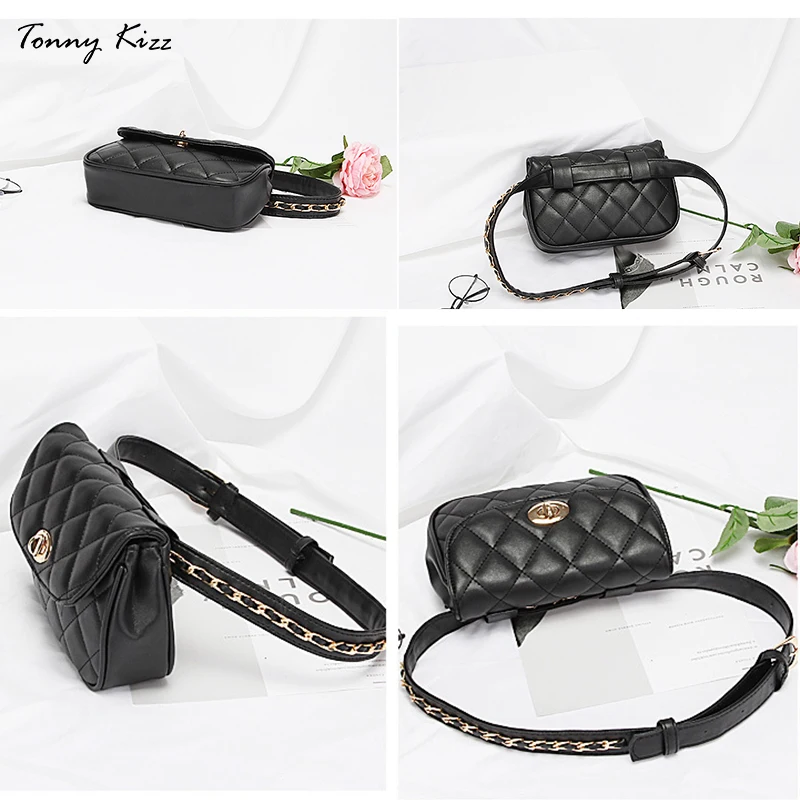 Tonny Kizz women waist bag female belt shoulder ladies chest bags leather fanny pack top quality diamond lattice | Багаж и сумки
