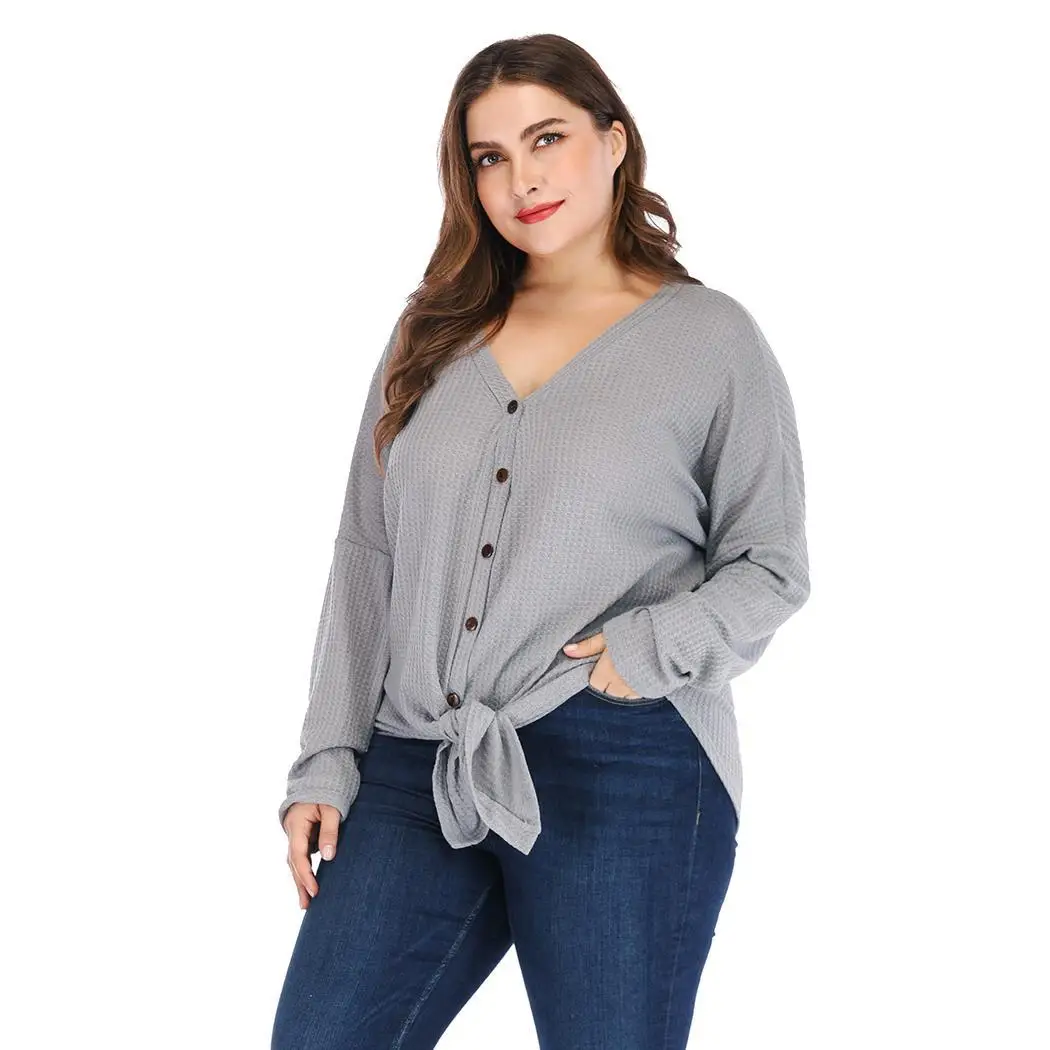 Женская мода V образным вырезом с длинным рукавом Повседневные Твердые плюс
