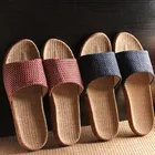 Suihyung женские льняные тапочки, домашняя обувь, Нескользящие домашние тапочки с открытым носком, женские, мужские льняные летние пляжные шлепанцы для улицы