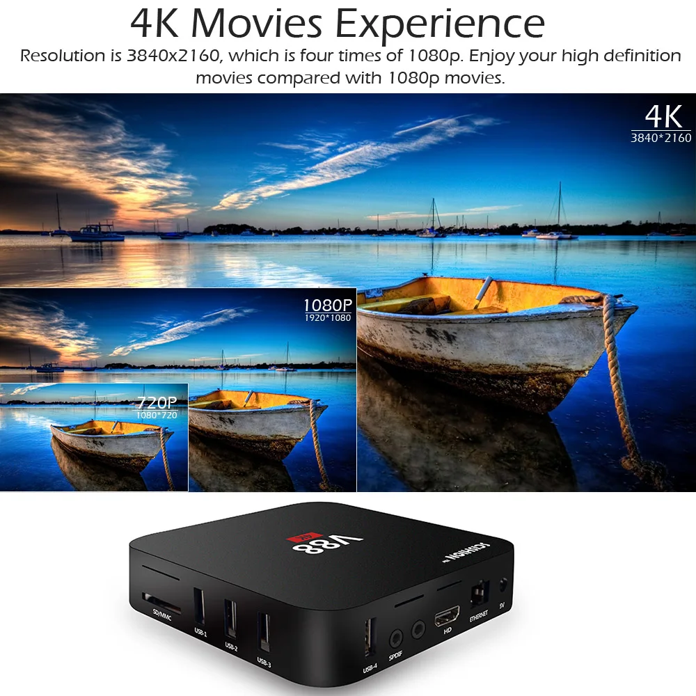 ТВ приставка SCISHION V88 Smart Android 7 1 RK3229 четырехъядерный UHD 4K 1G / 8G Мини ПК WiFi H.265 HD