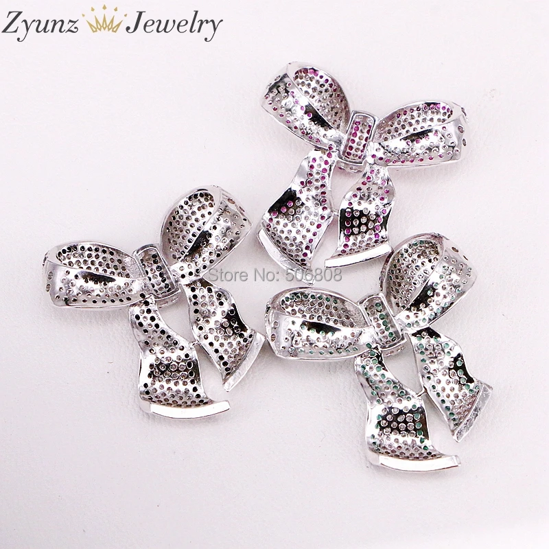 4 шт. ZYZ324 9584 большой CZ Micro Pave BowTie Tassel разъем ленточный соединитель подвесные звенья