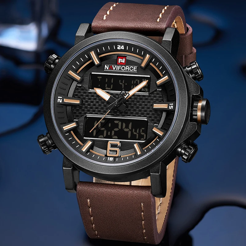 Часы наручные NAVIFORCE Мужские кварцевые в стиле милитари модные цифровые