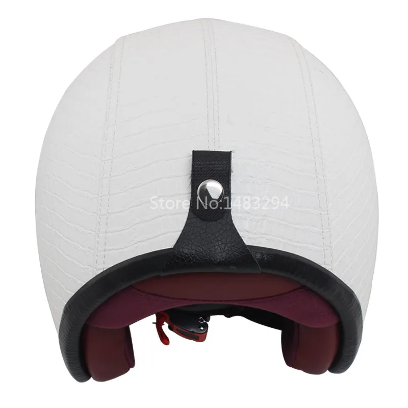 

Motorcycle Snow White 3/4 Open Face Motor Bobber Leather Safety Helmet Scooter ATV Off Road XL
