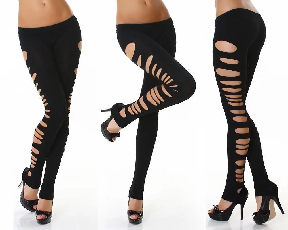 

Women Skinny Slim Stretch High Waist Pencil Pants Sexy Hole Ripped Leggings fitness imitation cowboy slim leggings