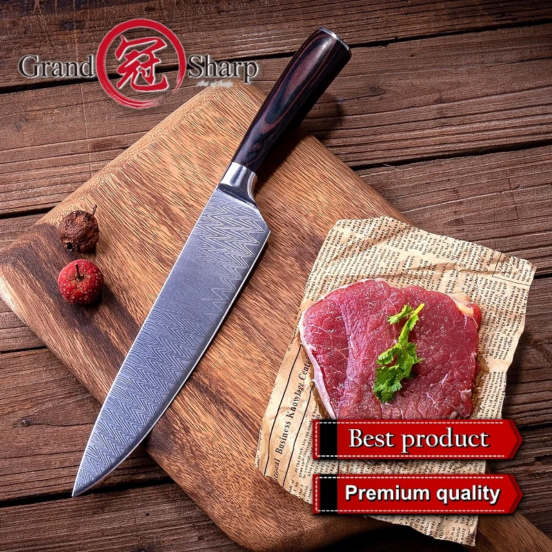 

Grandsharp кухонный нож из нержавеющей стали, ножи шеф-повара для мяса, овощей, рыбы, кухонные принадлежности, цветная деревянная ручка, Новинка