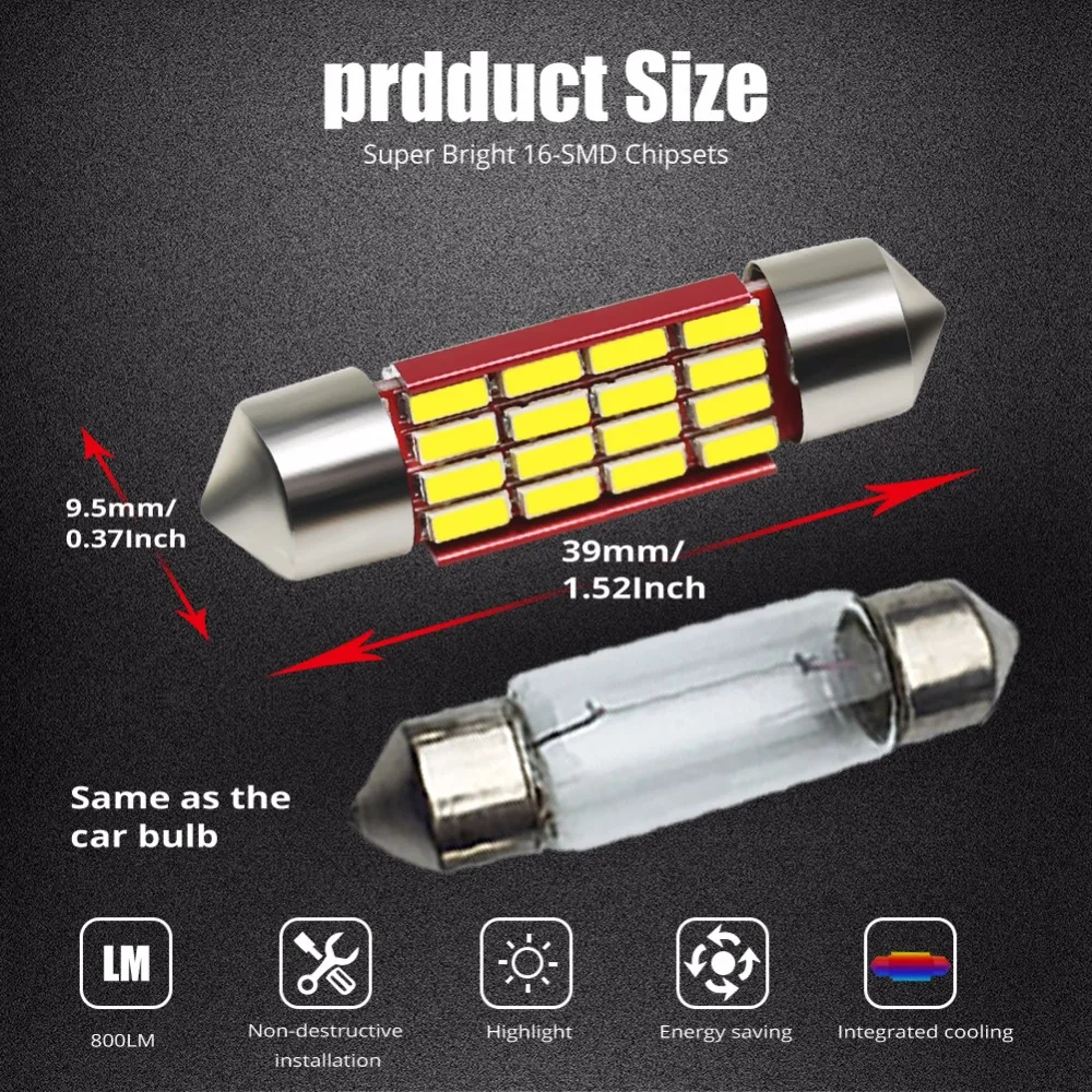 Светодиодные лампы C5W C10W CANBUS Festoon 39 мм 4014 SMD белые без ошибок для автомобиля салона