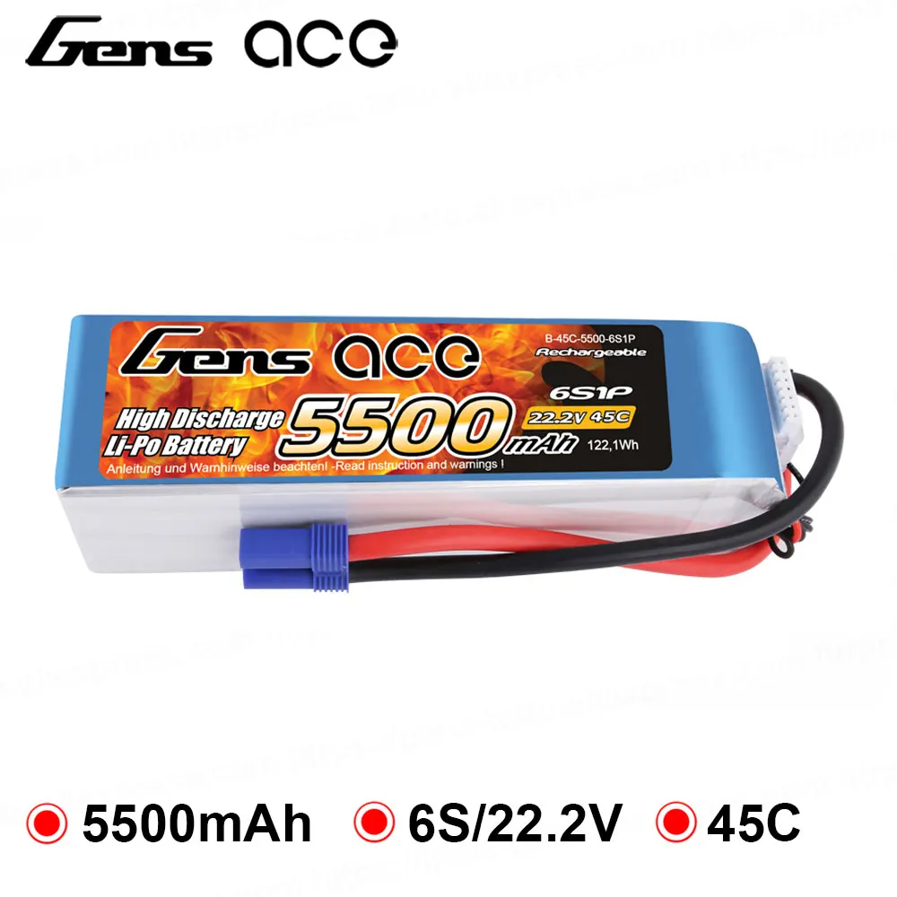 Аккумуляторы для вертолета Gens ace 5500mAh Lipo 22 2 V 45C 6S1P|Детали и аксессуары| |