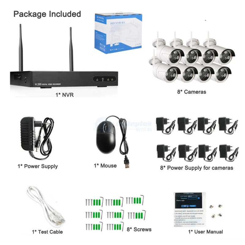 8CH 960 P Беспроводная система видеонаблюдения wifi 4 шт. 1.3MP Водонепроницаемая ip
