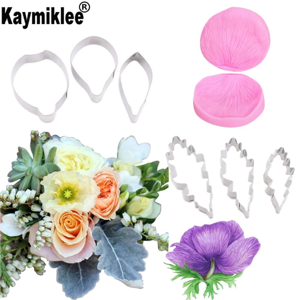 Cineraria и Anemone Вайнер резак комплект силиконовые формы помадка Sugarcraft Плесень Набор