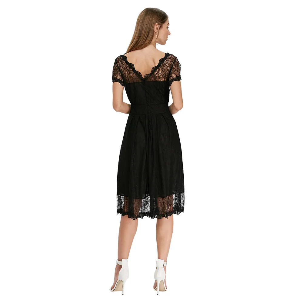 Летнее сексуальное кружевное платье миди женское трапециевидной формы с круглым