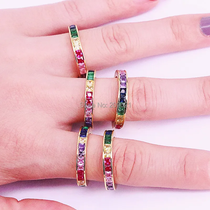 5Pcs Wholesale Fashion Jewelry Latest Gold Ring Designs for Girls Shiny Multi-Colored Rainbow Cz For Party | Украшения и